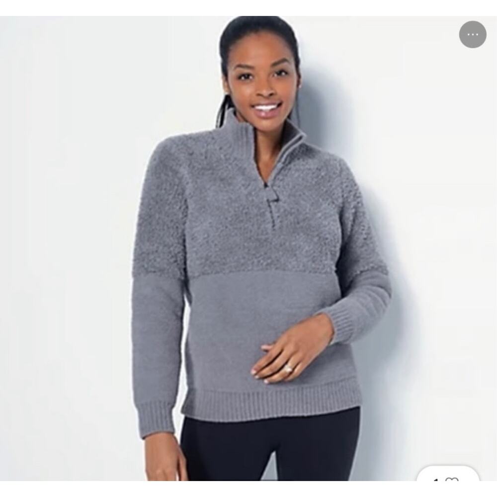 Barefoot Dreams Shearling Cozy Chic Grey Sweater Pullover 1/2 Zip Plush 2X NEW